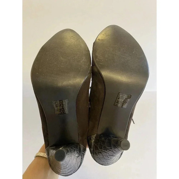 Leather Suede Crock Embossed Heeled Lace up Shoe Pointed Closed Toe Heels - Picture 8 of 11